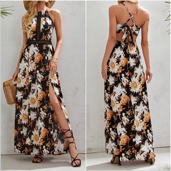 Couture Gypsy Dresses & Skirts - Boho Floral Print Criss Cross Lace Maxi Dress Cottagecore XS S M L 1X 2X 3X 4X